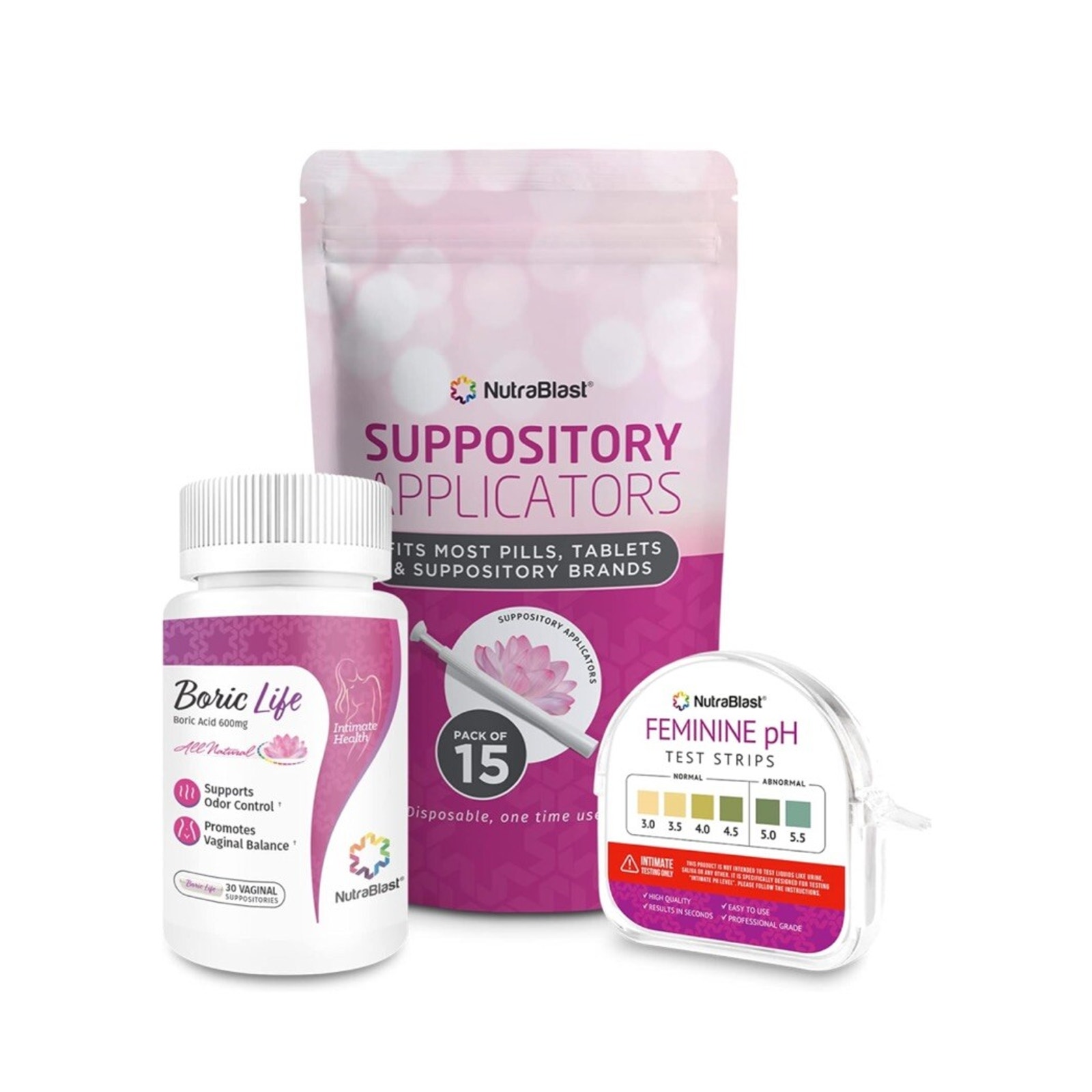 Nutrablast Boric Acid Vaginal Suppositories 600mg 30 Count W/Disposable Vaginal